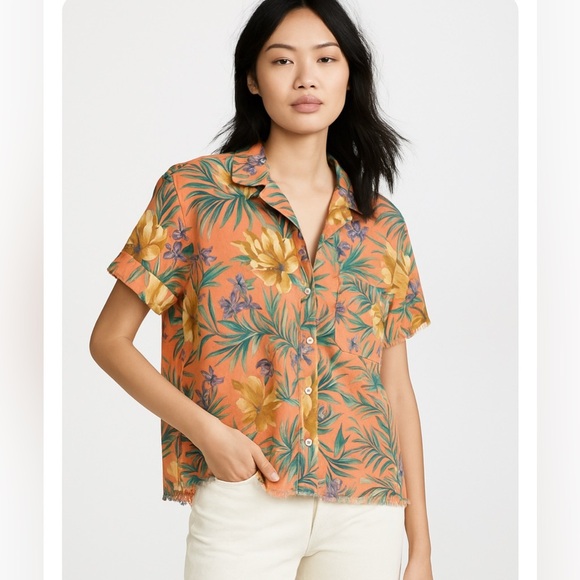 PHILOSOPHY | Anthropologie Orange & Green Casual Button Down Short Sleeve Shirt - Picture 1 of 10